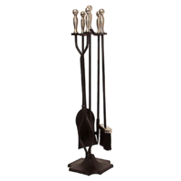 FPT033 Black w Pewter trim 4 piece long Fire Tool set on 77cm Stand
