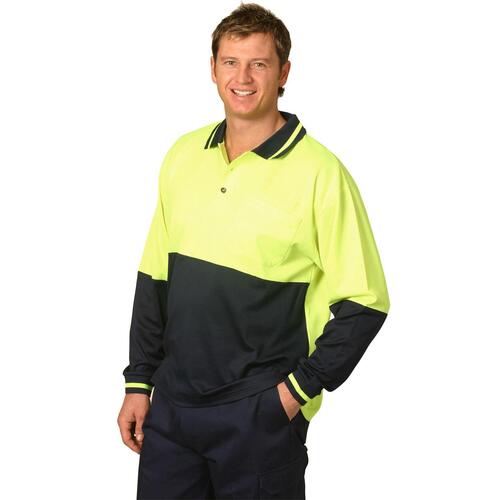 AIW SW11 Hi Vis Safety Polo Shirt Cotton Blend Long sleeve