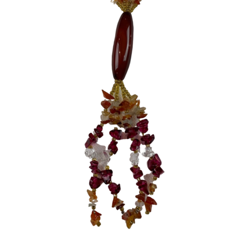 NL02 Beaded Necklace with stone and glass; Red, Gold, Clear