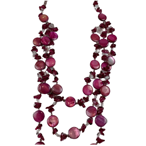 NL17 Beaded Necklace w glass; Red, Pink