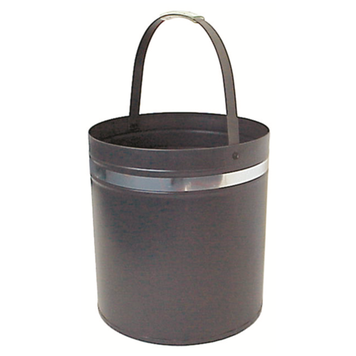 WC13-S 39cm H Round Steel Wood Fireside Bucket  Dark Grey w Silver band