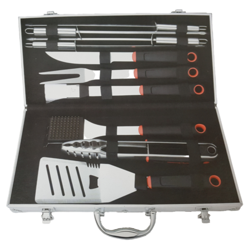BQA004 25x45cm; 10 piece stainless steel BBQ tool set with carry case