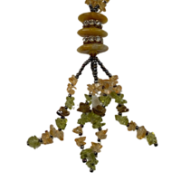 NL01 Beaded Necklace with stone and glass; Green, Yellow, Black