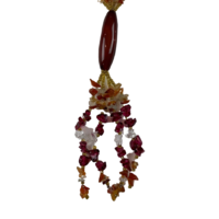 NL02 Beaded Necklace with stone and glass; Red, Gold, Clear
