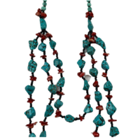 NL03 Beaded Necklace w stone; Turquoise, Red