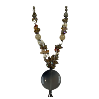 NL08 Beaded Necklace w stone and glass; Natural, Brown, White