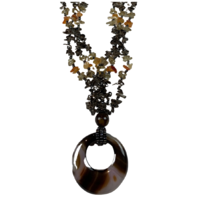 NL10 Beaded Necklace w stone and glass; Natural, Amber, Black