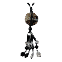 NL12 Beaded Necklace w glass; Black, Clear
