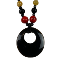 NS02 Beaded Necklace w stone; Amber, Black, Red