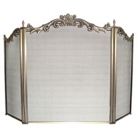 FS35 Ornate Brass plated Cast Iron top 82cm high 3 panel Steel mesh Fire Screen