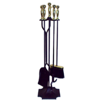 FPT032 Black w Brass trim 4 piece long Fire Tool set on 77cm Stand