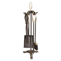 FPT035 Black w Pewter trim 4 piece Fire Tool set on 64cm Stand