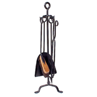 FPT021 Black DELUXE Tongio Forging 4 piece Fire Tool set on 72cm Stand w tongs