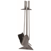 FTS023 Nickel plated 3 piece long Fire Place Tool set on 57cm Stand