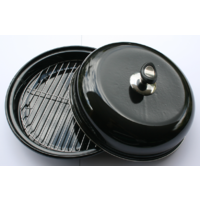 BBQP01 33cm dia BBQ Hot Food Warmer Server Platter w Chrome rack; Black; Non-stick base
