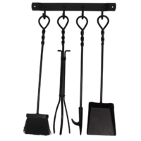 FPT045 Black 4 piece Wall Mount Fire Place Steel Tool Set