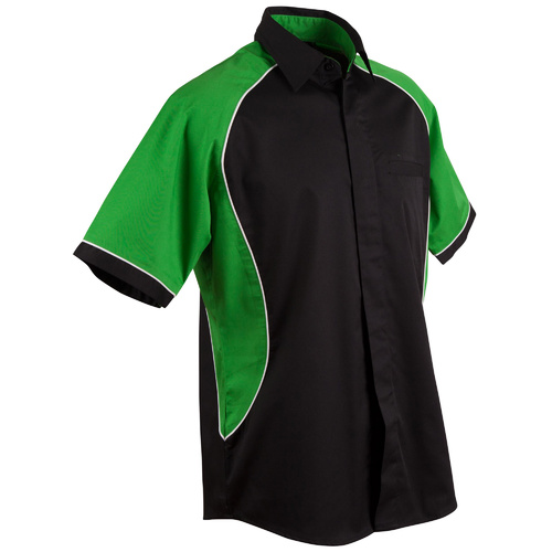 >> Sale << BS15 Sz 4XL Arena Shirt Cotton Twill; 35% Cotton 65% Polyester Black w Green panel, White piping