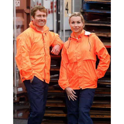AIW SW27; Unisex High Visibility Safety Waterproof Spray Rain Jacket; 100% Nylon/Polyester, with pouch bag