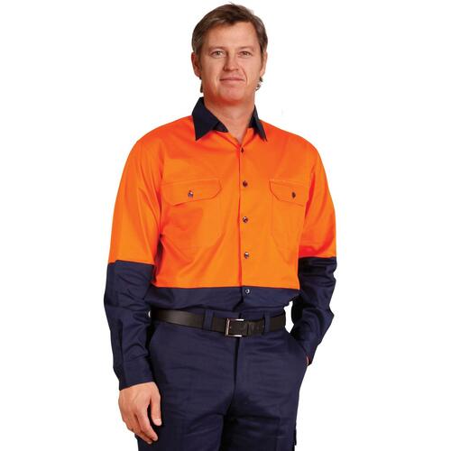 AIW SW58 Men's Safety Work Shirt High Visibility Long sleeve Cotton Twill 
