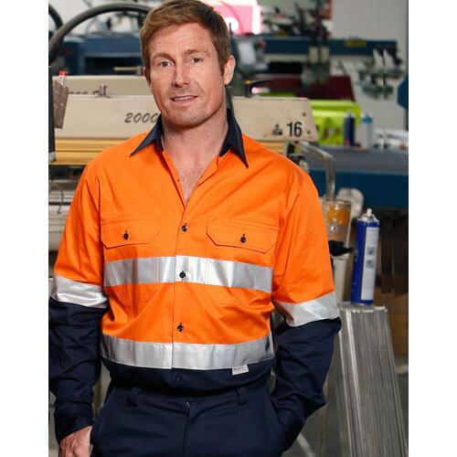 5 of AIW SW68 Men's Safety Work Shirt High Visibility Cotton Drill w Night tape