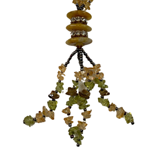 NL01 Beaded Necklace with stone and glass; Green, Yellow, Black