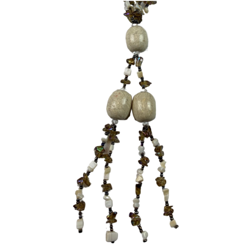 NL05 Beaded Necklace w stone and glass; Natural, Brown