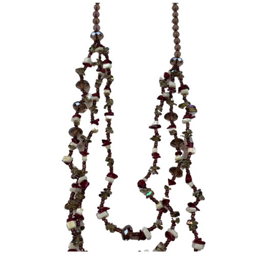 NL06 Beaded Necklace w stone and glass; Red, White
