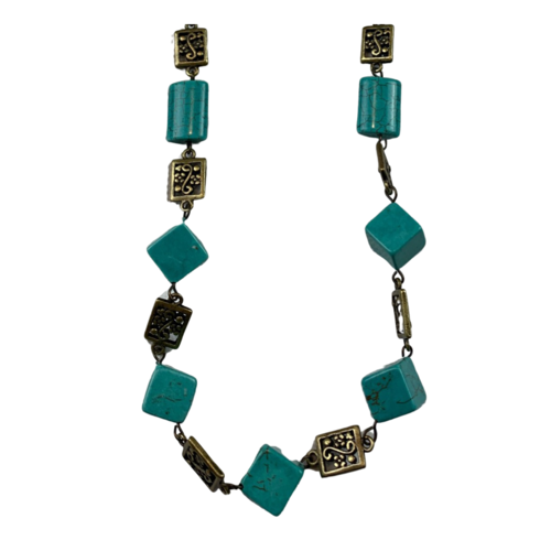 NL09 Beaded Necklace w stone ; Turquoise