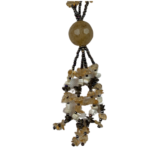 NL13 Beaded Necklace w glass; Natural, Black, Clear