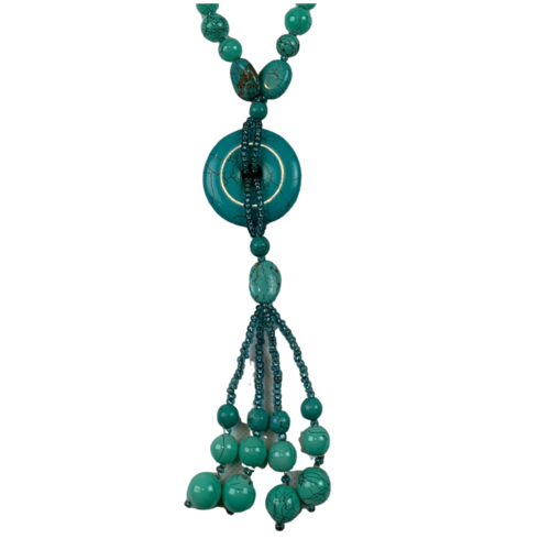 NL15 Beaded Necklace w stone ; Turquoise