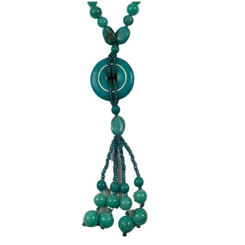 NL15 Beaded Necklace w stone ; Turquoise
