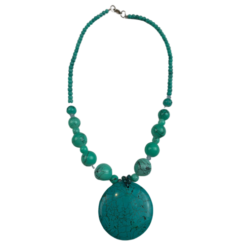 NS10 Beaded Necklace w stone; Turquoise