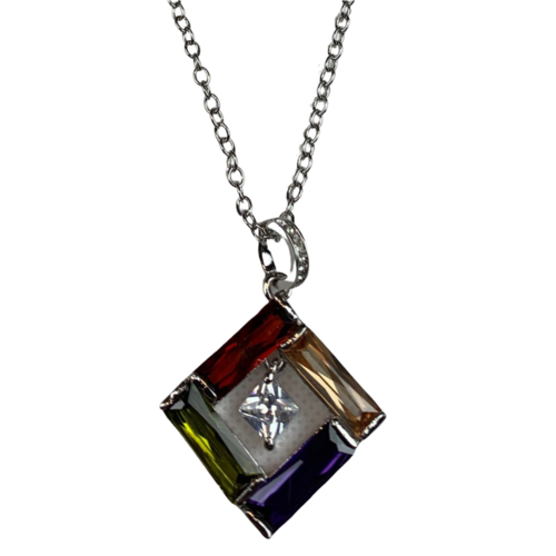 NS11 Pendant Chain Necklace; Silver, Multi-coloured