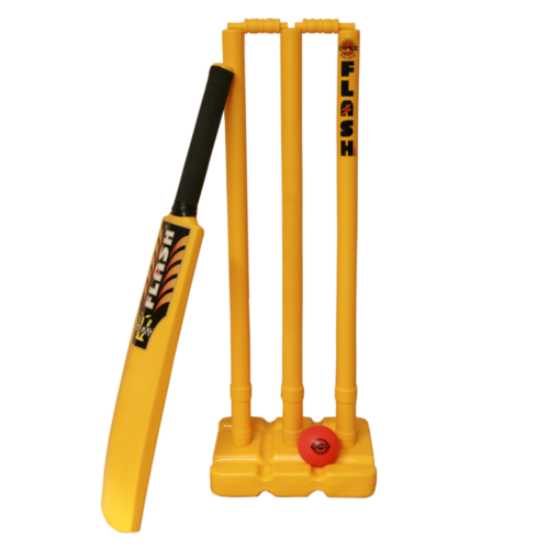 PD035; Plastic Beach Cricket Set; Bat, ball, stand, stumps; Yellow