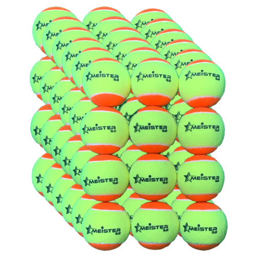 72 x Meister S2 (Stage 2) Orange Spot Tennis Balls - 50% slower bounce suits 8 to 9 yr olds  PD039 (6 packs)