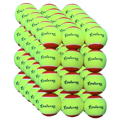 72 x Meister S3 (Stage 3) Red Spot Tennis Balls - 75% slower bounce suits 5 to 8 yr olds  PD040 (6 packs)