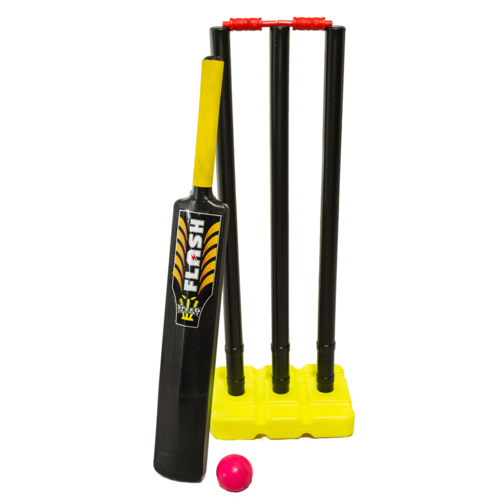 PD042; Plastic Beach Cricket Set; Bat, ball, stand, stumps; Black