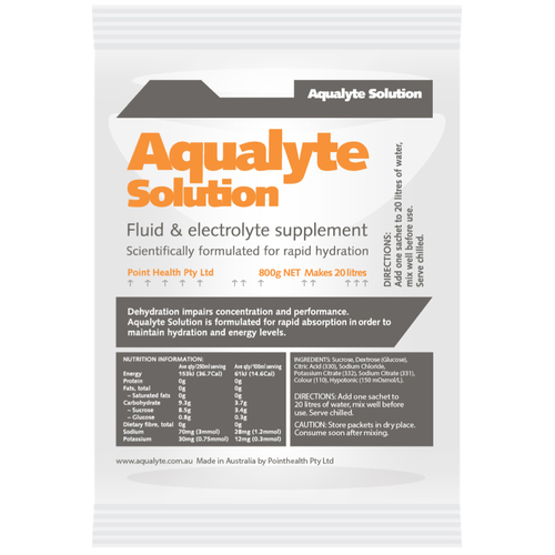 PH033 AUS Aqualyte hydration drink 10 x 800g sachets ORANGE flavour
