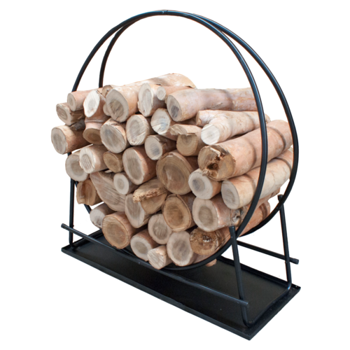 WC09 100cm dia Black Heavy Duty XL Steel Hoop Ring Firewood Log Storage Rack Holder w floor tray