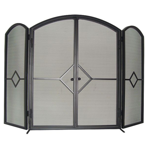 FS01-3 DECO 79cm high Black 3 panel Steel Fire Screen w Gate