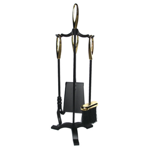 FPT043 Black with Brass Trim 3 piece Fire Tool set on 60cm Stand