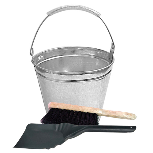 FPT013 Hearth Fire Brush, Metal Shovel/Pan, Galvanised Fire Ash Bucket