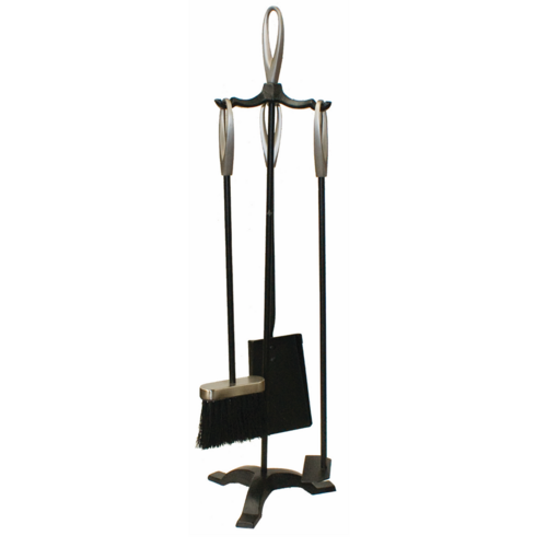 FPT102 Black w Pewter trim 3 piece Fire Tool set on 72cm Stand