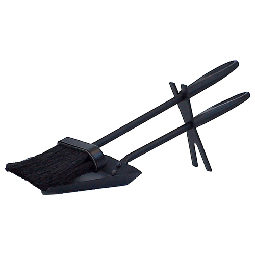 FPT004 36cm long Black Brush and Shovel / Pan Fire Tool Set w rest