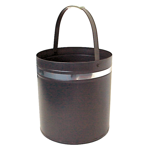 WC12-S 39cm H Round Steel Wood Fireside Bucket  Black w Silver band