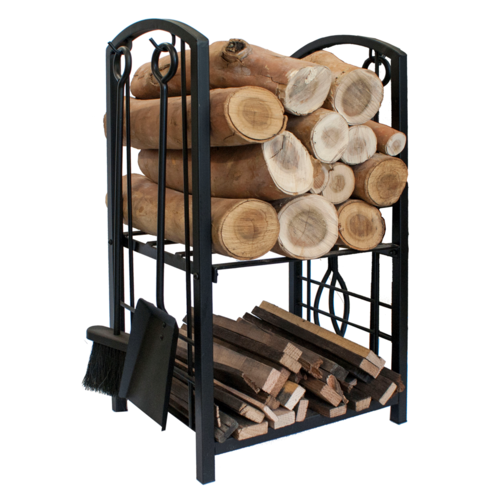 WC014 Black Heavy Duty Steel XL Firewood Log Storage Rack Holder w