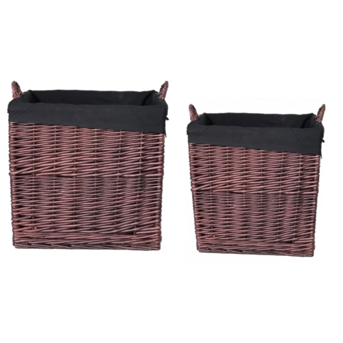 WC010 Set of 2 Dark Tan Wicker Wood Storage Baskets 105kg capacity