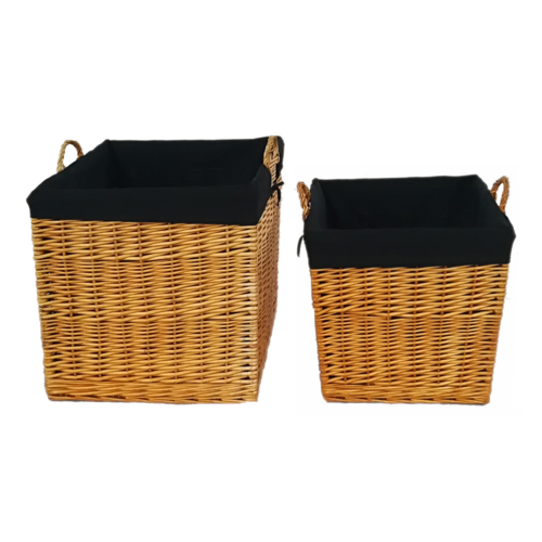 WC011 Set of 2 Natural/Honey Colour Wicker Wood Storage Baskets 120kg capacity
