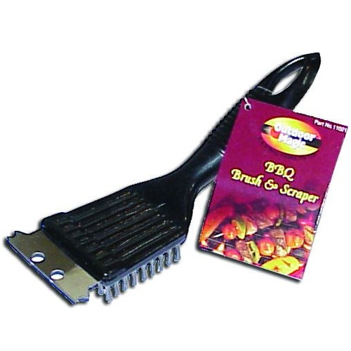 BBQ Grill Brush Scraper; Black; Compact with Short Handle, Stainless steel bristles and blade