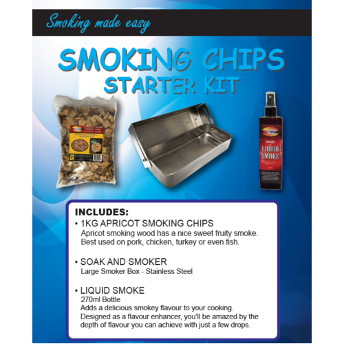 GP003 Gift Pack, Food Smoking STARTER PACK, Smoker box, 1kg Apricot wood chips, Hickory Liquid Smoke